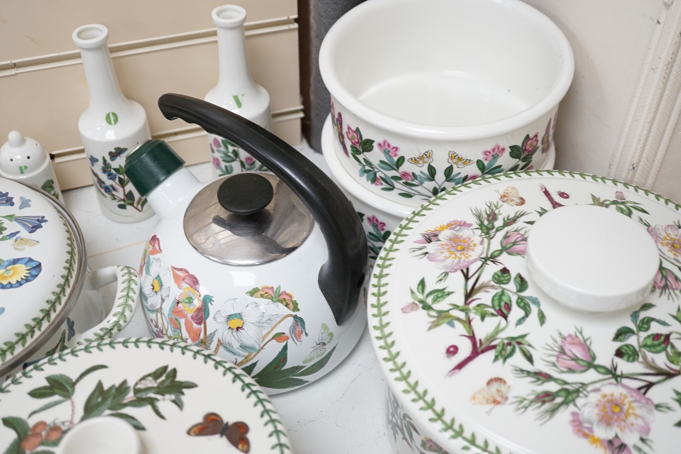 A quantity of Portmeirion wares including pans, flatware, kettle etc.